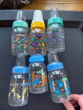 Lot of 6 Vtg 80s Playtex CHERUBS & SESAME STREET Baby Bottle duckies toucans